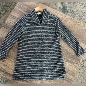 LOFT long sleeve turtleneck, blue/white strips, size small.